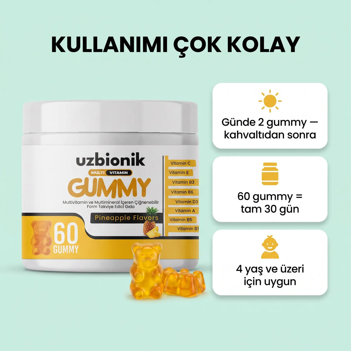 1 Adet Ananas Aromalı Uzbionik Gelişim Destekleyici Multivitamin